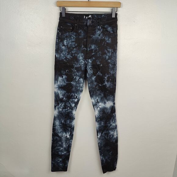 Mother‎ The Super Swooner Jeans Womens 26 Winding Paths Blue Black Tie Dye - Picture 1 of 9